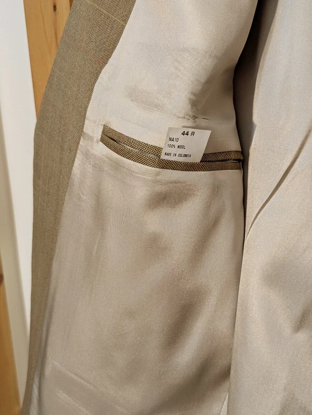 Nautica Blazer 100% Wool Tan Brown Windowpane Sport Coat 44R Classic Career